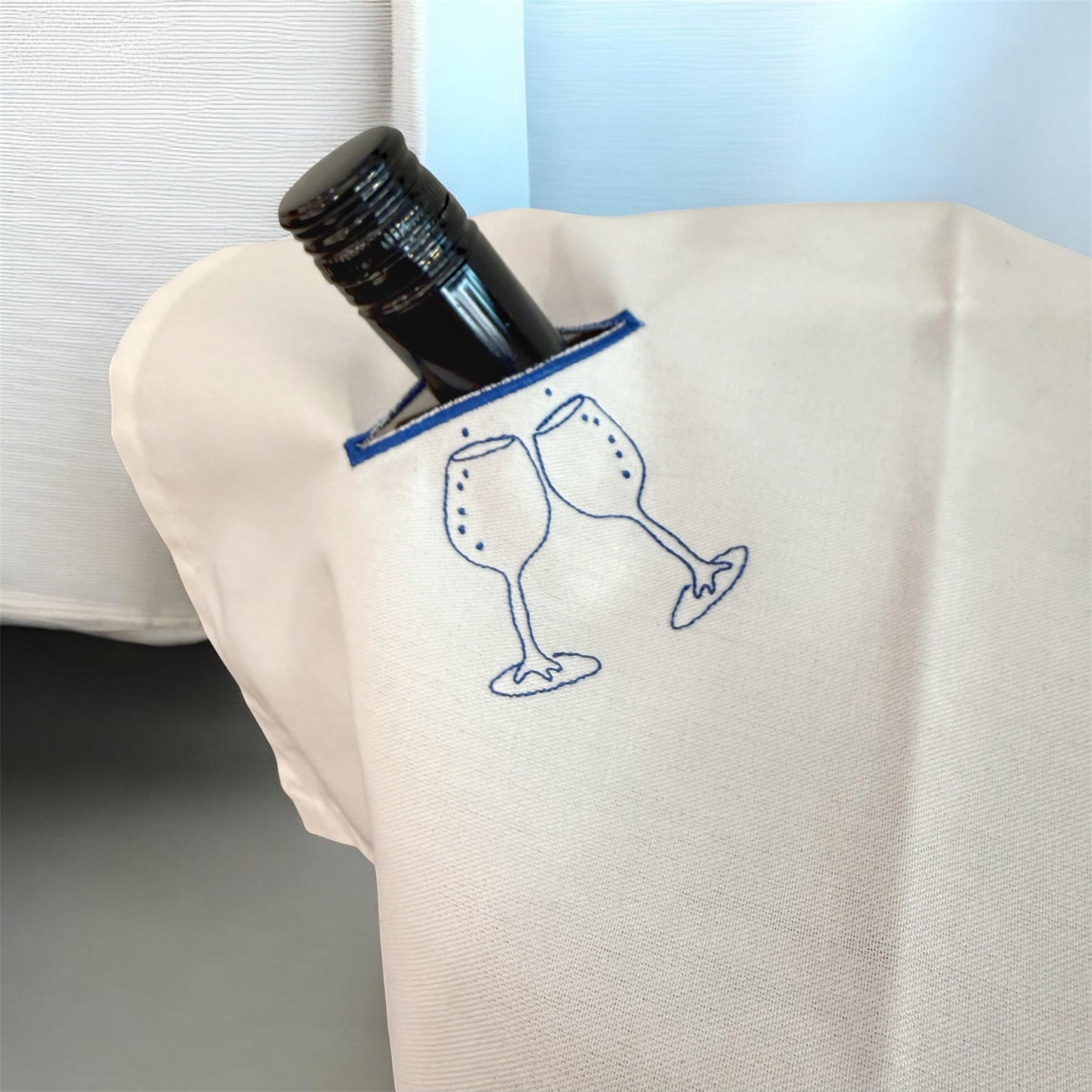 Bestickte Serviette oder Flaschentuch mit Ravensburger Mehlsack Turm