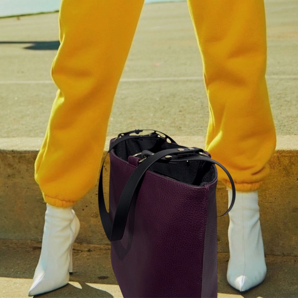 Shopper Tasche Aubergine Schwarz