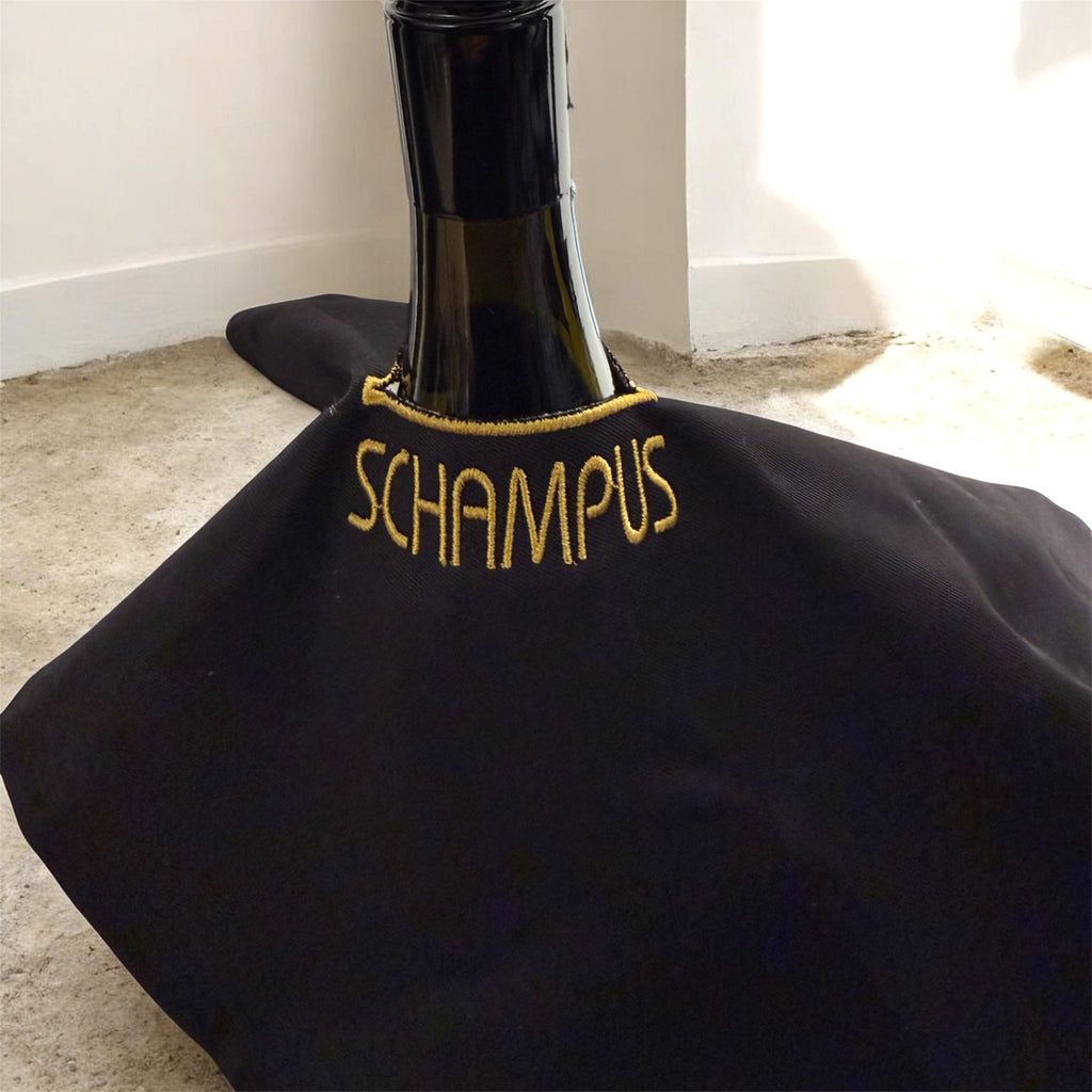 Bestickte Serviette Flaschentuch Schampus Mehlsack