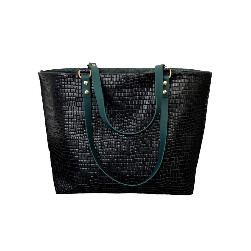 Shopper Tasche Python schwarz mit Forest Grün