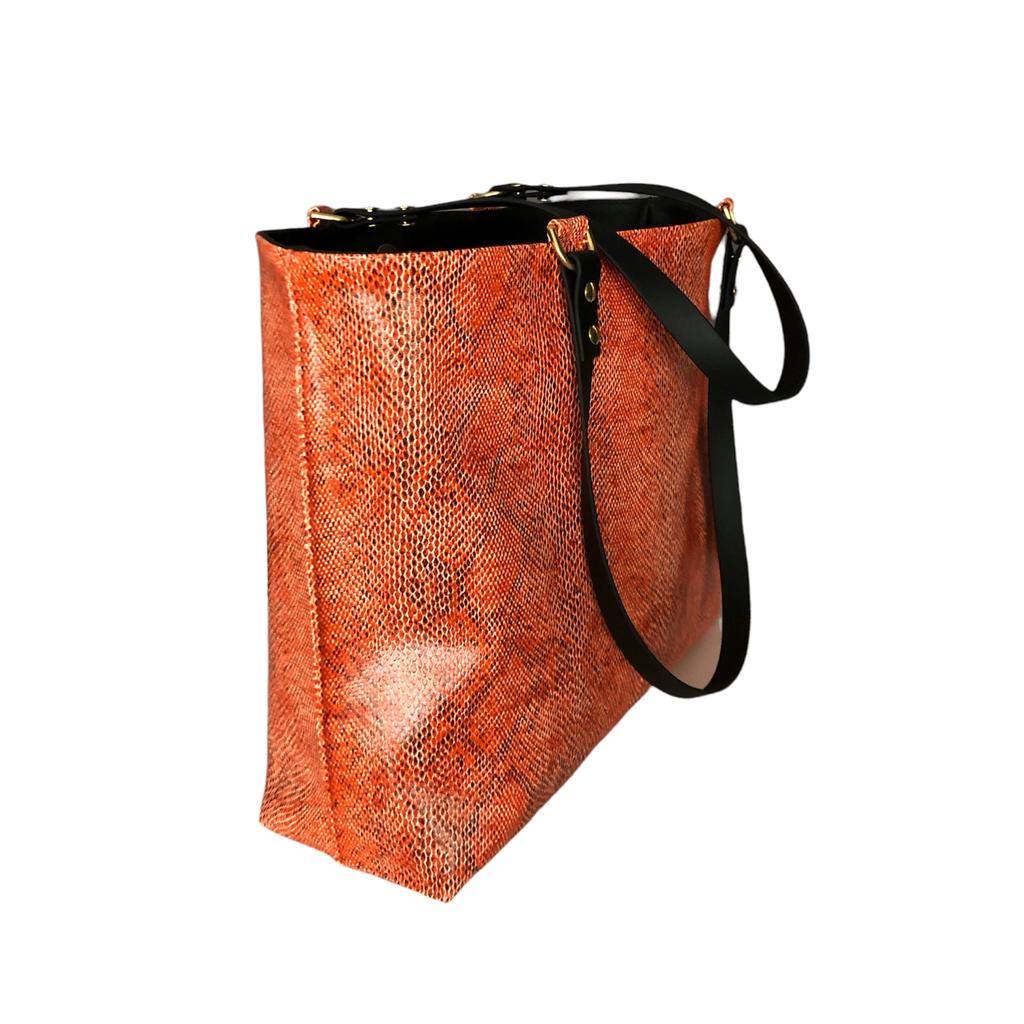 Shopper Tasche Snake Orange mit Schwarz