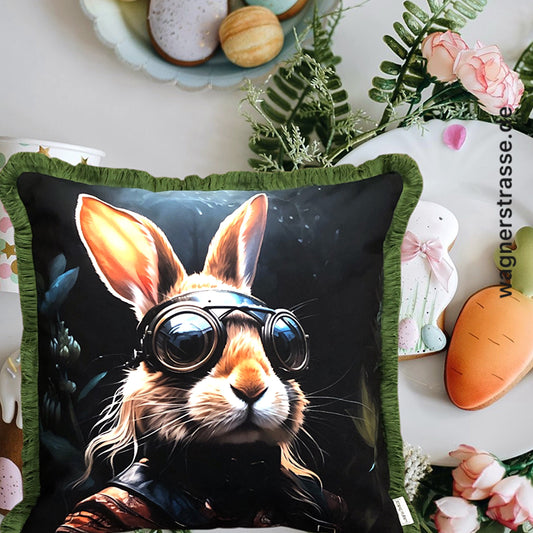 Cooles samtweiches Kissen Rockstar Hase