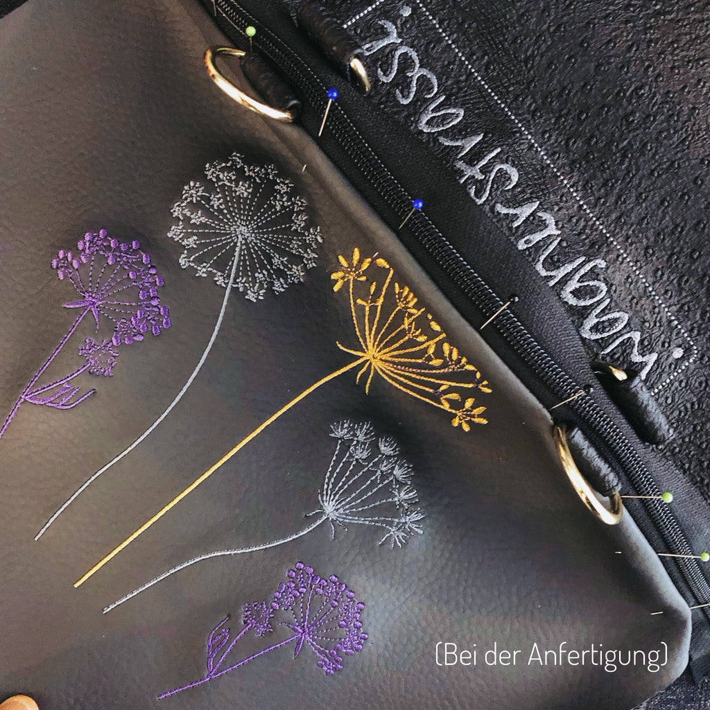 Kleiner Shopper in dunkelgrau mit Blumen Stickerei